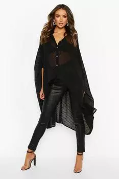 Рубашка макси оверсайз из добби шифона Boohoo, черный