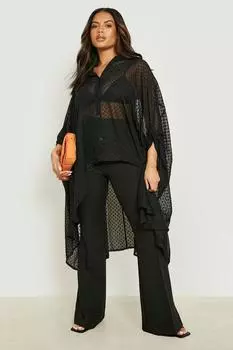 Рубашка макси оверсайз plus из шифона добби Boohoo, черный