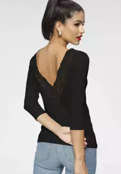 Рубашка Melrose с круглым вырезом, глубоким вырезом на спине и кружевом, черный