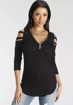 Рубашка Melrose с рукавом 3/4, с разрезами и декоративной молнией, черный