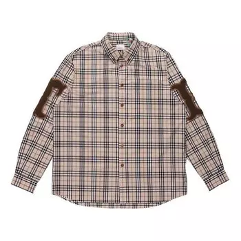 Рубашка men's alphabet pattern vintage plaid long sleeves shirt yellow Burberry, коричневый