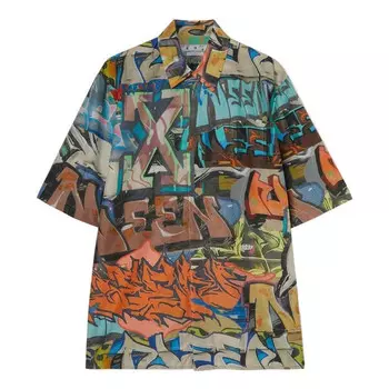 Рубашка men's graffiti printing logo pattern short sleeve multicolor shirt Off-White, мультиколор