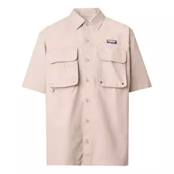 Рубашка men's logo cotton multiple pockets short sleeve shirt khaki Burberry, хаки