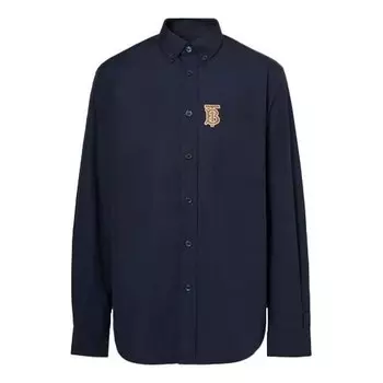 Рубашка men's monogrom pattern elastic shirt navy blue Burberry, синий