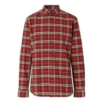Рубашка men's plaid button long sleeves shirt red Burberry, красный