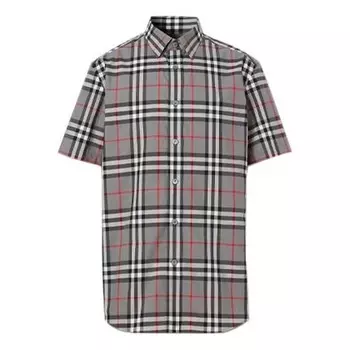 Рубашка men's plaid shirt gray Burberry, серый