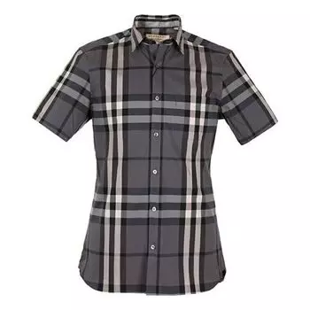 Рубашка men's plaid short sleeve shirt gray Burberry, серый