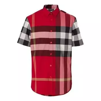 Рубашка men's ss21 plaid button short sleeve shirt red Burberry, красный