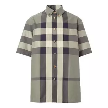 Рубашка men's ss21 plaid cotton short sleeve shirt green Burberry, зеленый