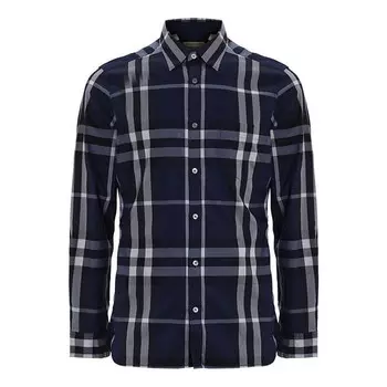 Рубашка men's ss21 plaid long sleeves shirt navy blue Burberry, синий