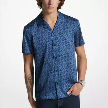 Рубашка Michael Kors Empire Signature Logo Print Satin, синий