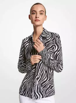 Рубашка Michael Kors Hansen Zebra Silk Crepe De Chine, черный/белый