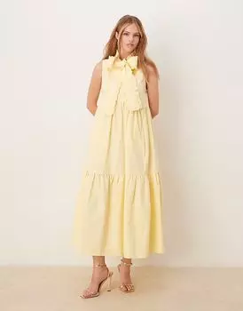 Рубашка миди с бантом Sister Jane x ASOS лимонного цвета