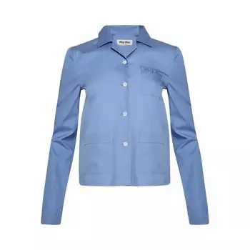 Рубашка Miu Miu Long-Sleeve Poplin Shirt Sapphire Blue, синий