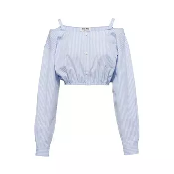 Рубашка Miu Miu в полоску с логотипом из шамбре, цвет Голубой