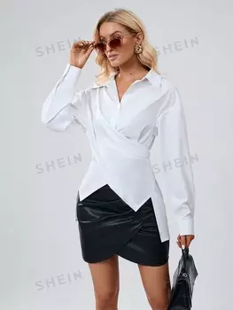 Рубашка Modichic, однотонная, крест-накрест, с запахом спереди, рабочая одежда Shein, белый