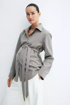 Рубашка Mom с поясом H&M, серый