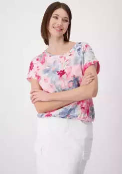 Рубашка Monari с круглым вырезом и цветочным принтом по всей поверхности, розовый