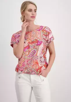Рубашка Monari с круглым вырезом и узором пейсли, цвет Apricot Gemustert