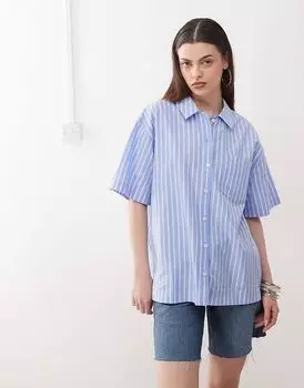 Рубашка Monki oversize с короткими рукавами в синюю полоску