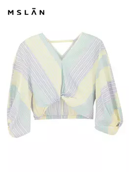 Рубашка MSlan 24 с рукавами-фонариками, зеленый