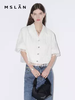 Рубашка Mslan с короткими рукавами и кружевом, белый / кремовый