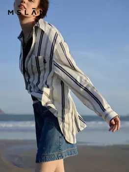 Рубашка Mslan в полоску, зеленый / желтый