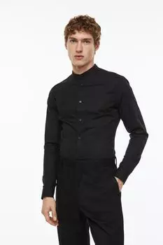 Рубашка Muscle Fit Stand Up H&M, черный