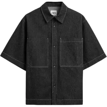 Рубашка мужская черная Zara, черный