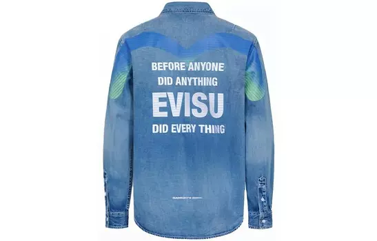 Рубашка мужская джинсовая синяя Evisu, синий