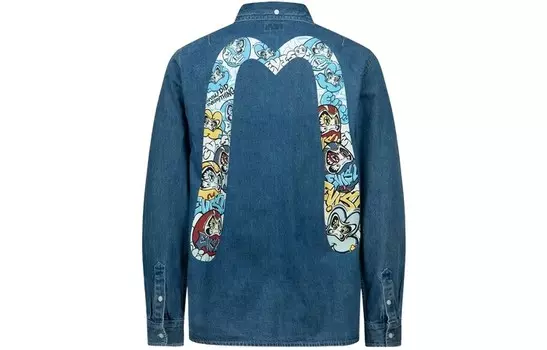Рубашка мужская джинсовая синяя Evisu, синий