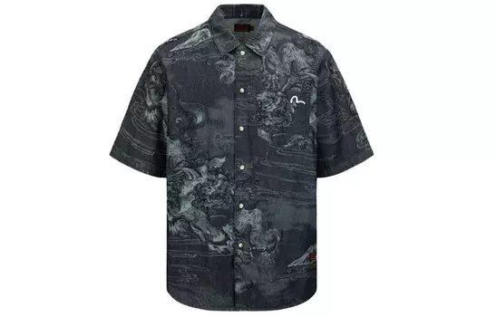 Рубашка мужская джинсовая синяя Evisu, синий