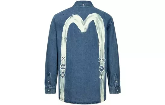Рубашка мужская джинсовая синяя Evisu, синий