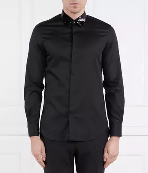 Рубашка мужская Emporio Armani из лиоцелла с декорированным воротником, черный