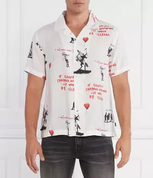 Рубашка мужская Guess Jeans из модала с коротким рукавом и принтом, белый