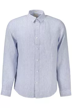 Рубашка мужская Guess Jeans льняная в полоску, бело-голубой