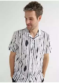 Рубашка мужская из норки с блоковым воротником и рисунком Fabrika