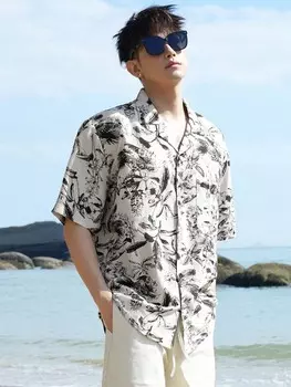 Рубашка мужская летняя пляжная с коротким рукавом и растительным мотивом Dazy, мультиколор
