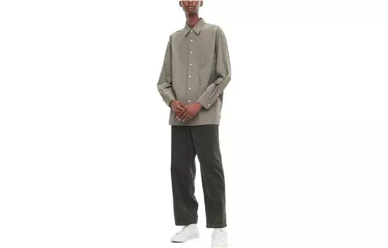 Рубашка мужская оливково-зеленая Uniqlo, оливково-зеленый