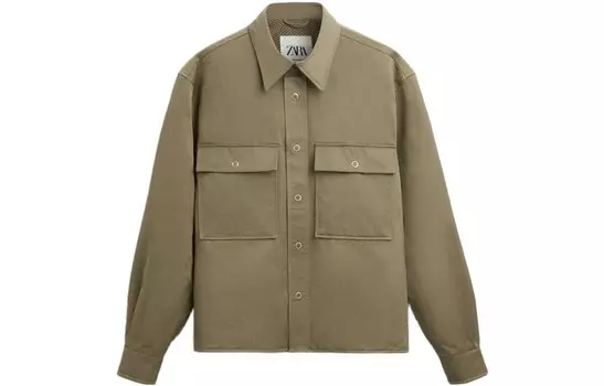 Рубашка мужская оливково-зеленая Zara, оливково-зеленый
