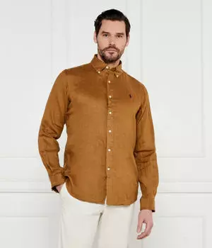 Рубашка мужская Polo Ralph Lauren льняная с логотипом, коричневый