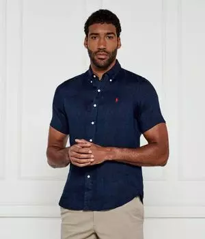 Рубашка мужская Polo Ralph Lauren льняная с коротким рукавом, синий
