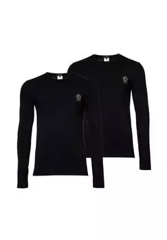 Рубашка мужская с длинными рукавами, упаковка 2 шт - TOPEKA, длинный рукав, круглый вырез, натуральный хлопок, би-стрейч VERSACE, черный