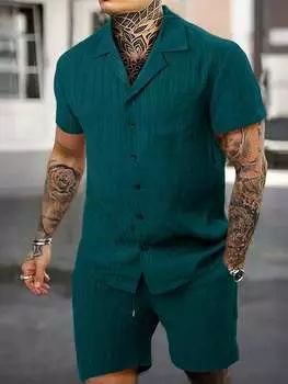 Рубашка мужская с коротким рукавом и шорты Manfinity Homme, темно-зеленый