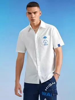 Рубашка мужская Shein с карманами и нашивками, белый