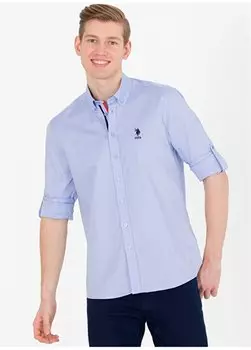Рубашка мужская синяя с воротником на пуговицах ЭНКОР U.S. Polo Assn., синий