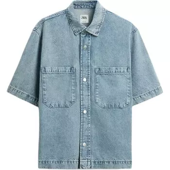 Рубашка мужская синяя Zara, синий