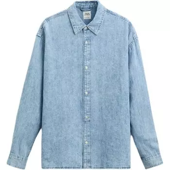Рубашка мужская средне-синяя Zara, синий