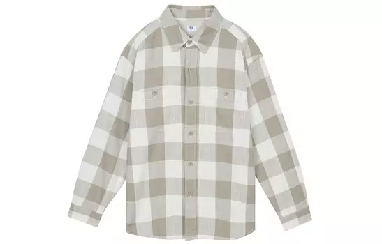 Рубашка мужская светло-бежевая Uniqlo, светло-бежевый