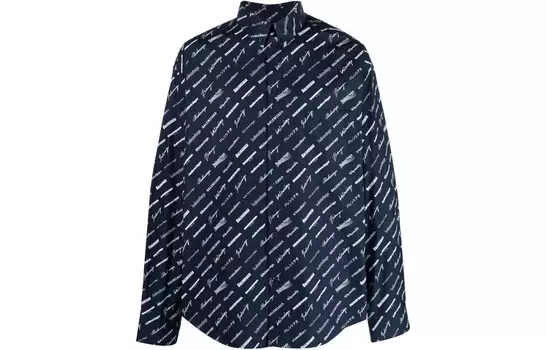 Рубашка мужская темно-синяя Balenciaga, темно-синий